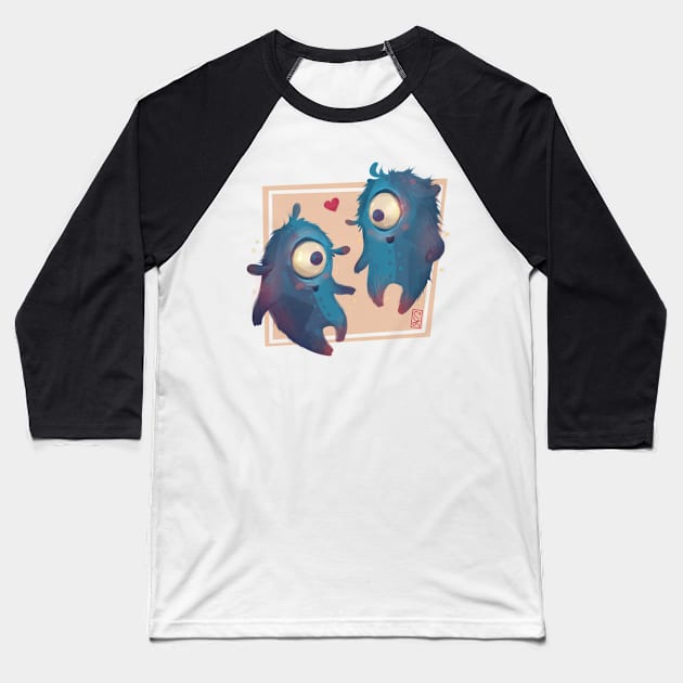 Monster Twin Buddies Baseball T-Shirt by Claire Lin